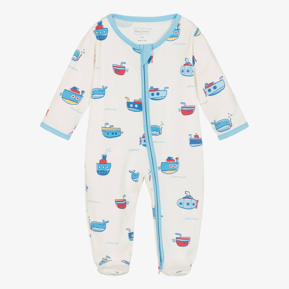 Kissy Love-Boys Ivory & Blue Ocean Traffic Babygrow | Childrensalon Outlet