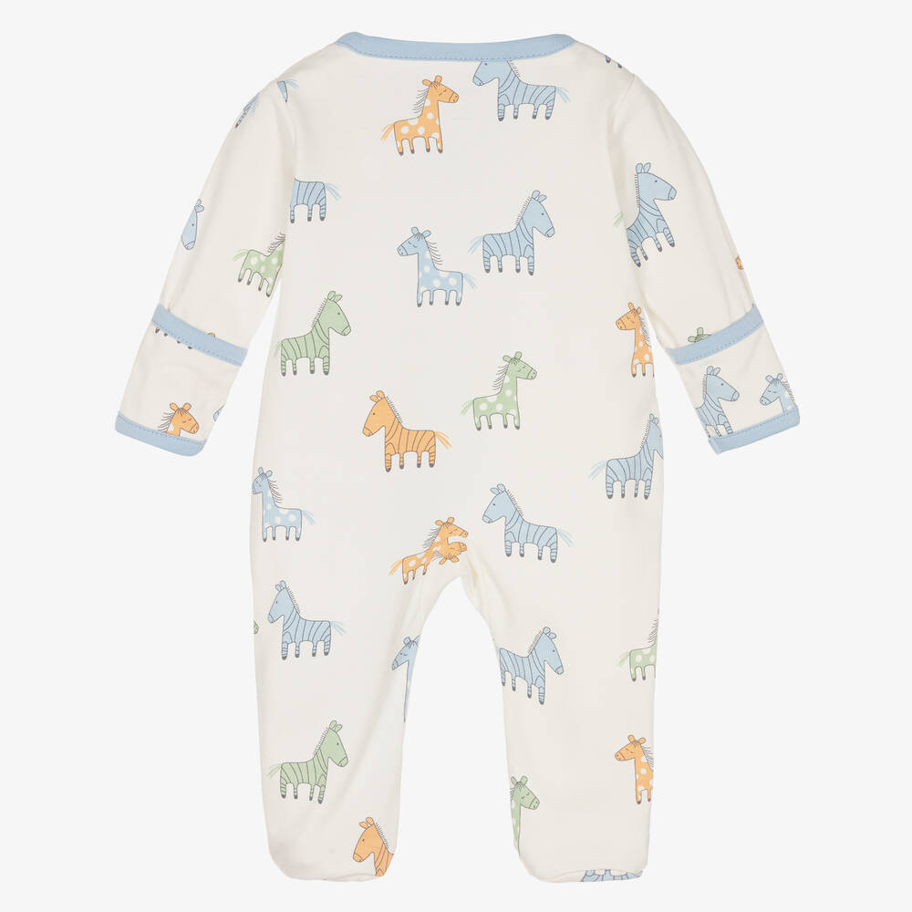 Kissy Love-Boys Ivory Cotton Zebra & Friends Babygrow | Childrensalon Outlet