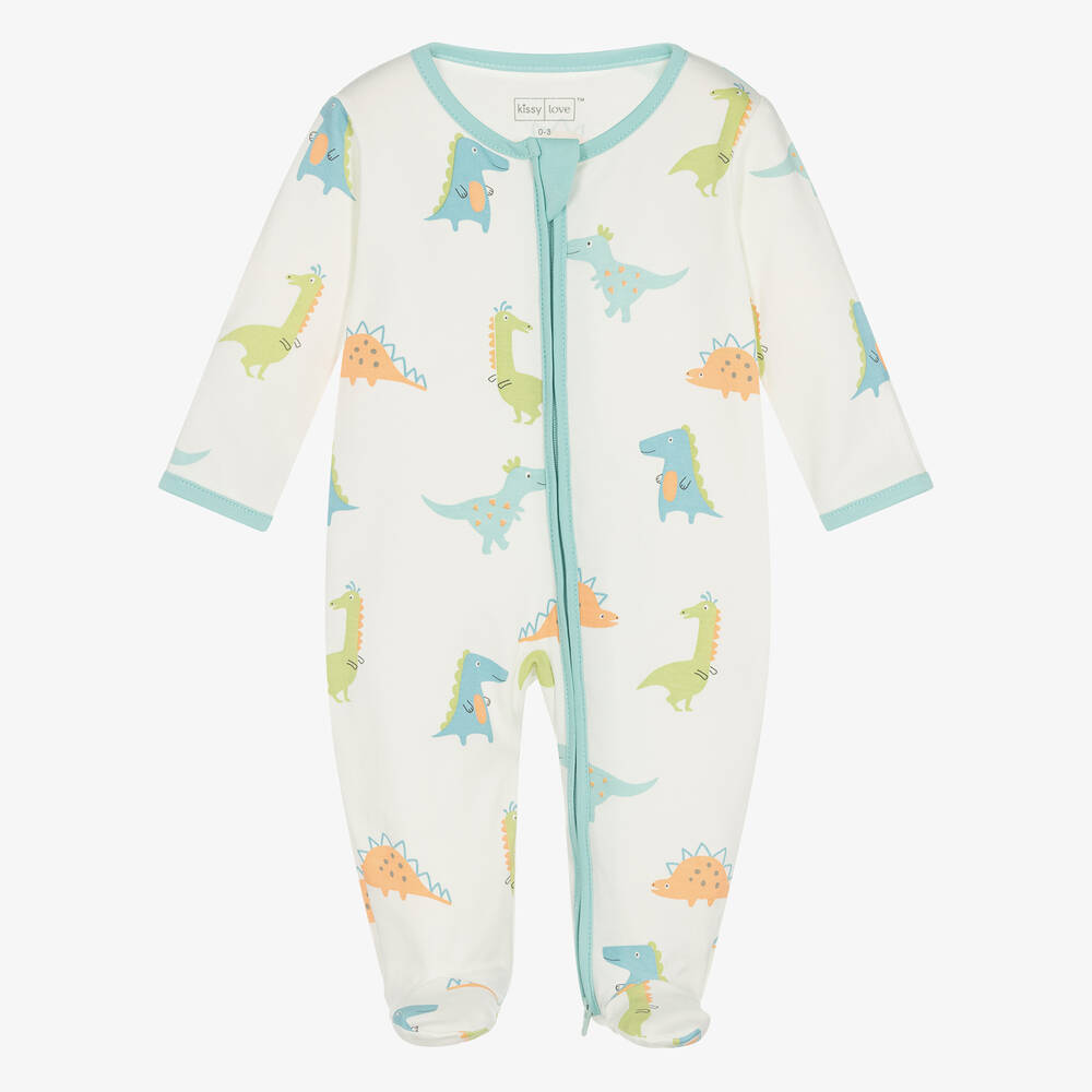 Kissy Love-Boys Ivory Dino Pals Pima Cotton Babygrow | Childrensalon Outlet