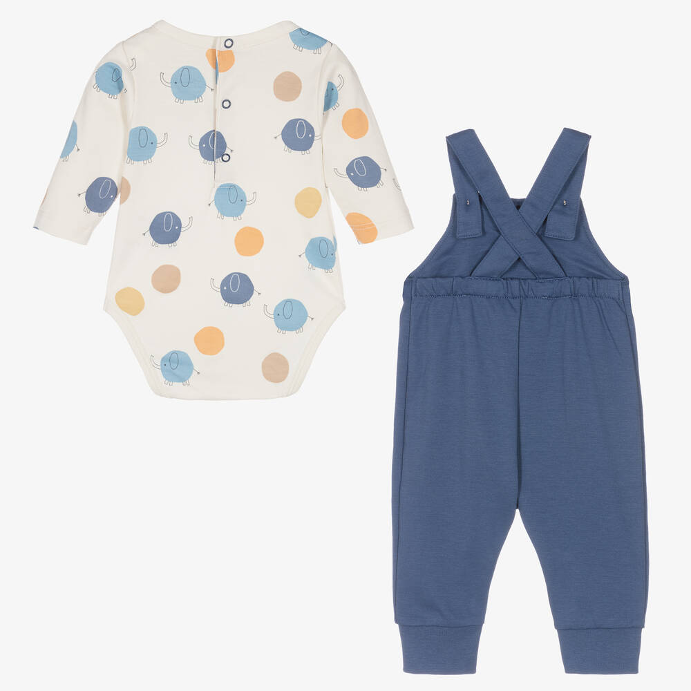 كيسي لاف-طقم دانغريز قطن بيما لون أزرق وعاجي للمواليد | Childrensalon Outlet