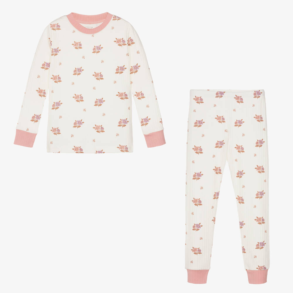 Kissy Love-Girls Floral Ivory Cotton Pyjamas | Childrensalon Outlet