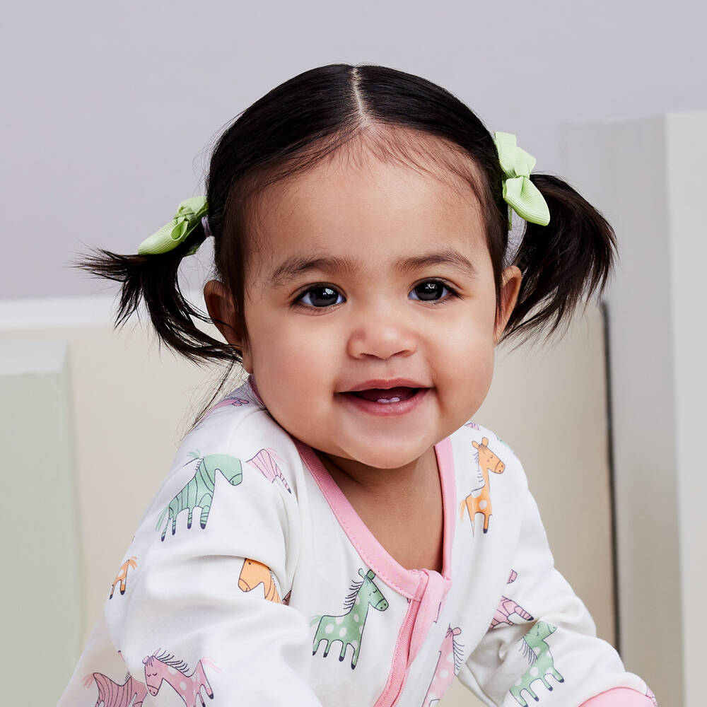 Kissy Love-Girls Ivory Cotton Zebra & Friends Babygrow | Childrensalon Outlet