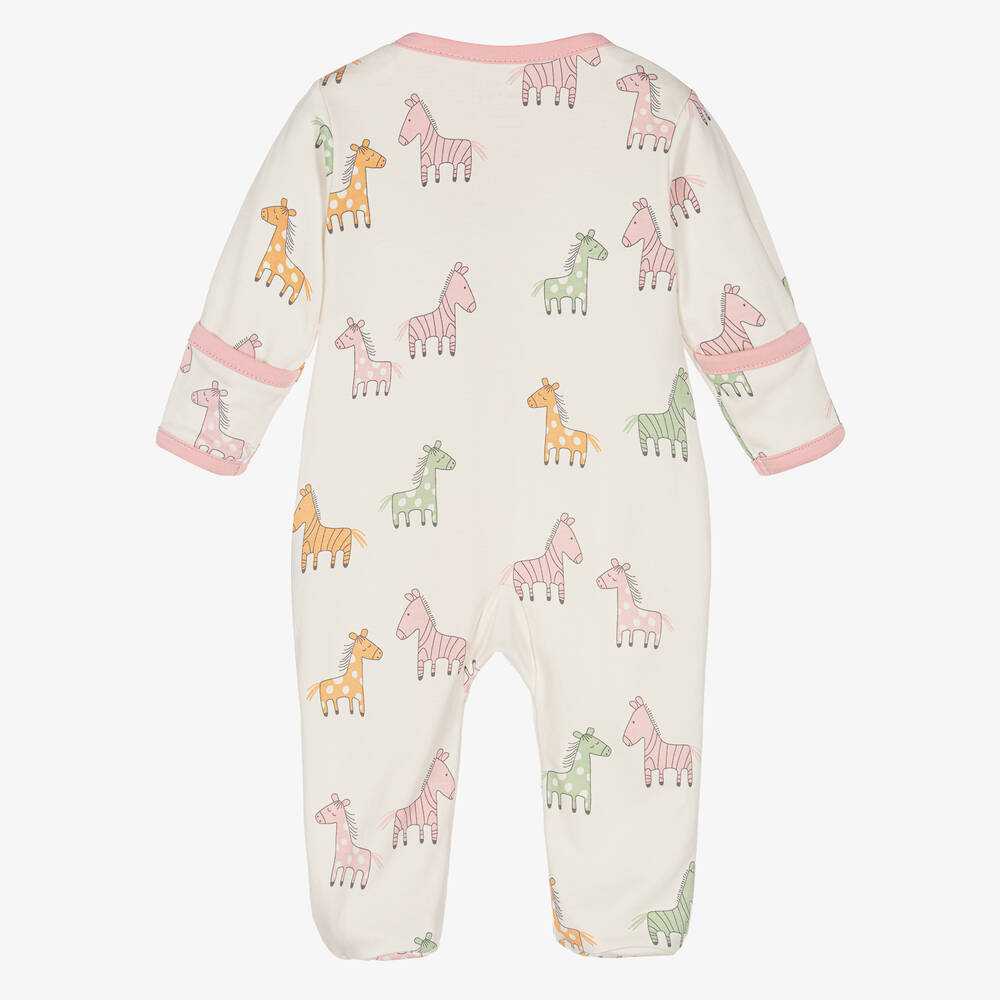 Kissy Love-Girls Ivory Cotton Zebra & Friends Babygrow | Childrensalon Outlet