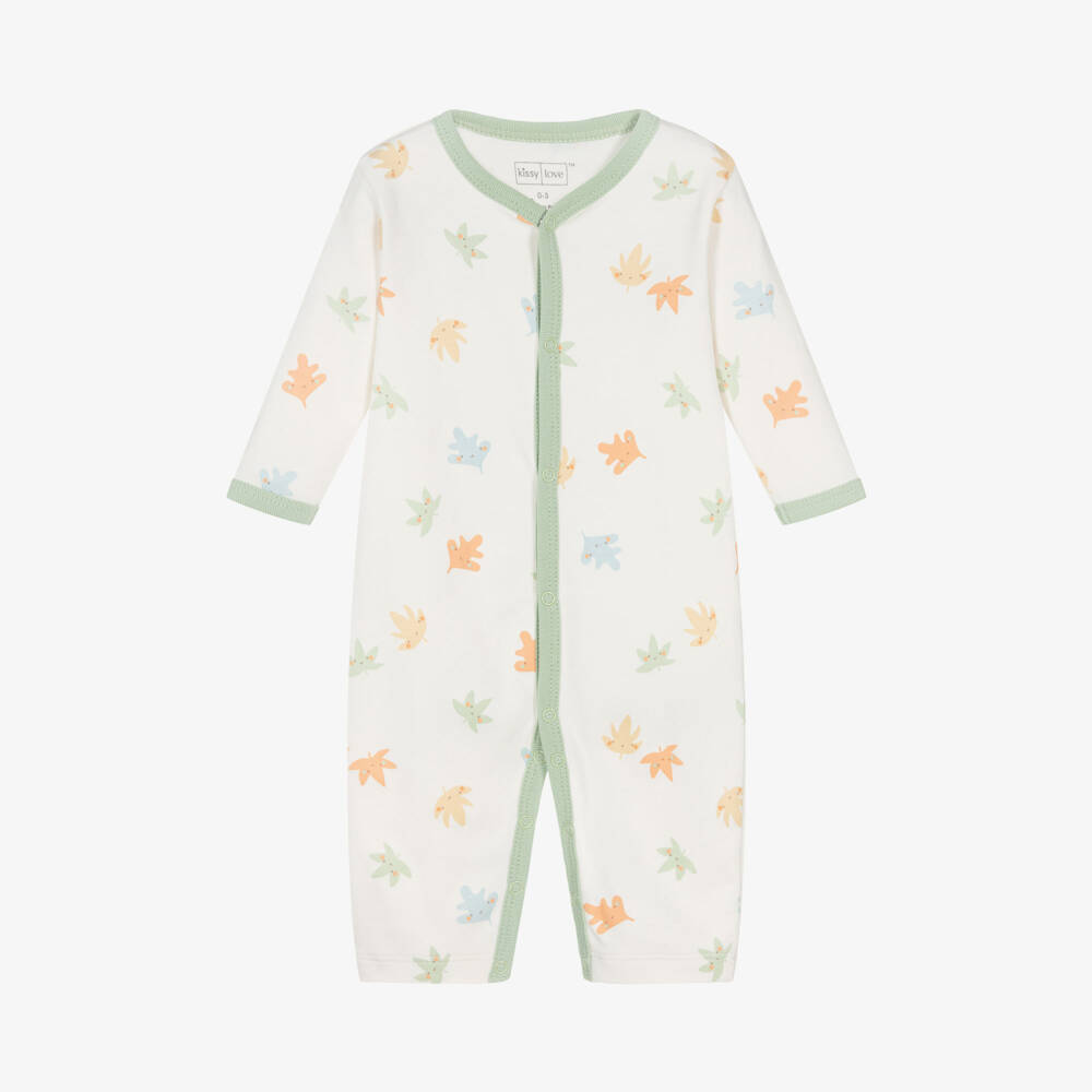Kissy Love-Girls Ivory Leaf Print Babygrow | Childrensalon Outlet