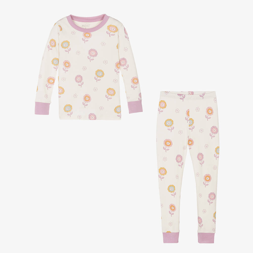 Kissy Love-Кремовая пижама из хлопка пима с цветами | Childrensalon Outlet