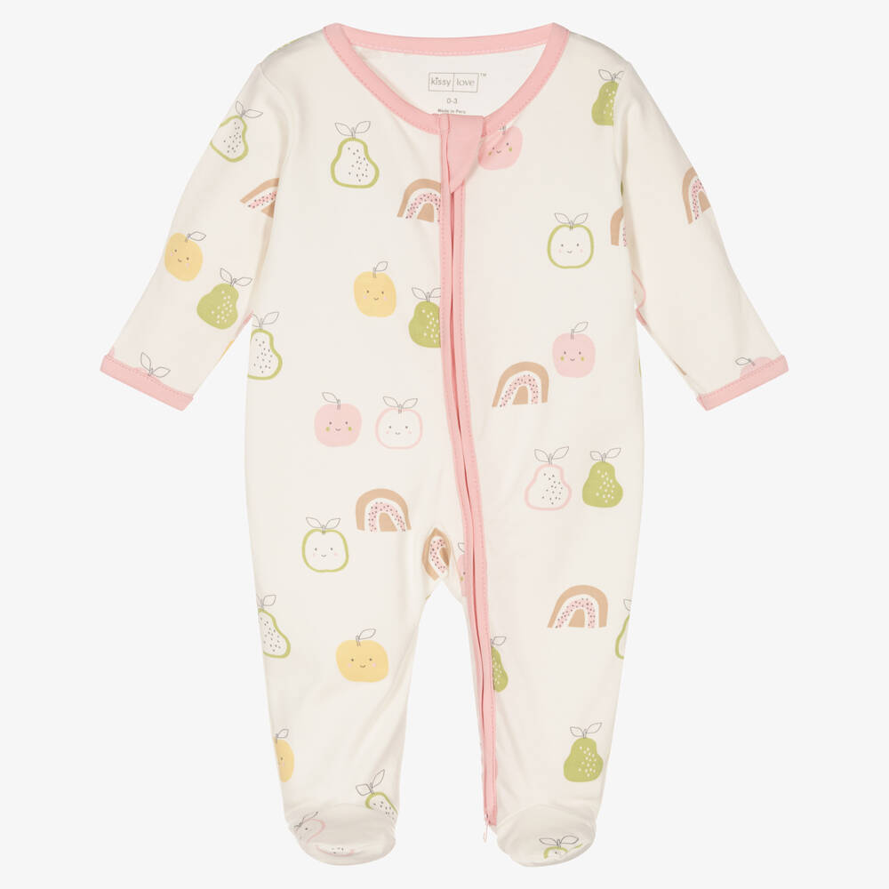 Kissy Love-Girls Pears & Rainbows Cotton Babygrow | Childrensalon Outlet