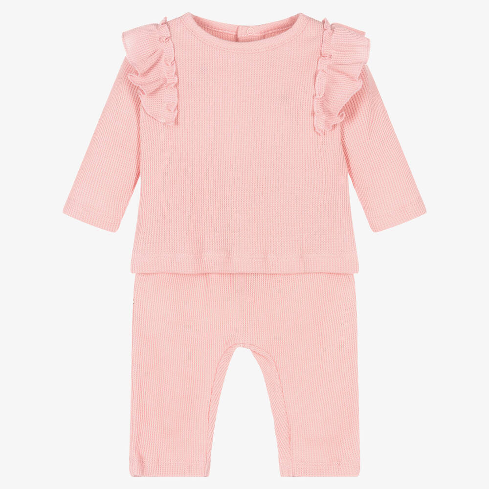 Kissy Love - Girls Pink Pima Cotton Trouser Set | Childrensalon