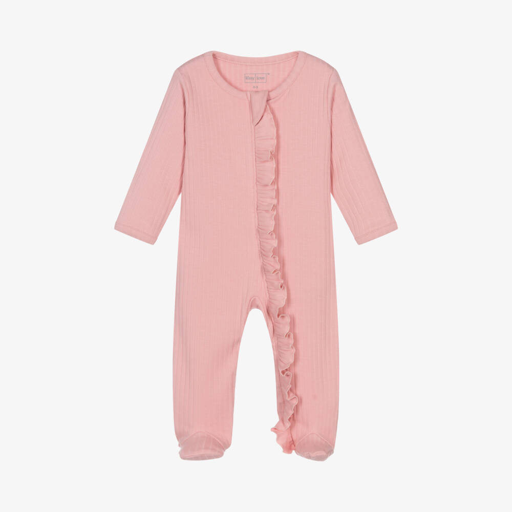 Kissy Love-Girls Pink Ruffle Cotton Babygrow | Childrensalon Outlet