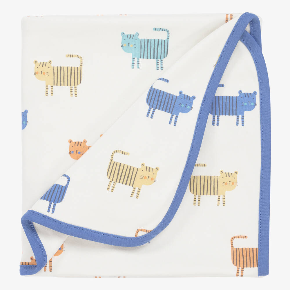 Kissy Love-Ivory & Blue Little Tigers Blanket (73cm) | Childrensalon Outlet