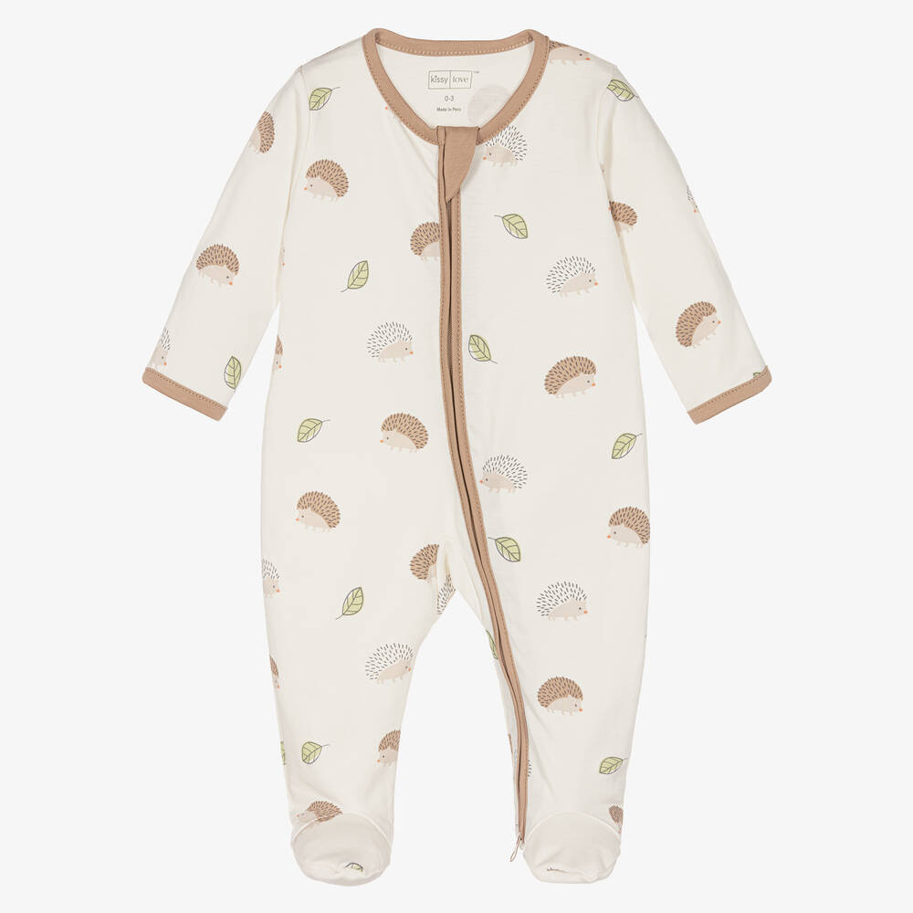 Kissy Love - Ivory Cotton Hedgy Hedgehogs Babygrow | Childrensalon