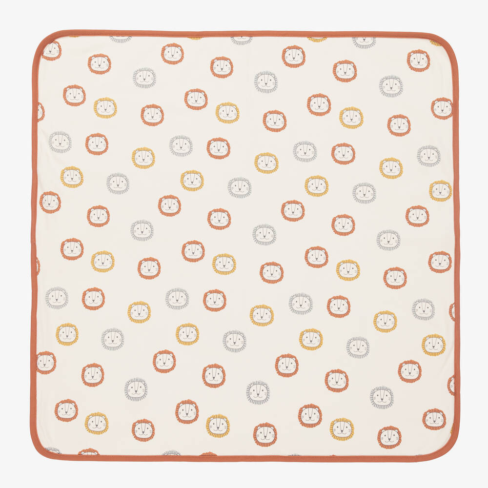 Kissy Love - Кремовое одеяло из хлопка пима с львятами (71см) | Childrensalon