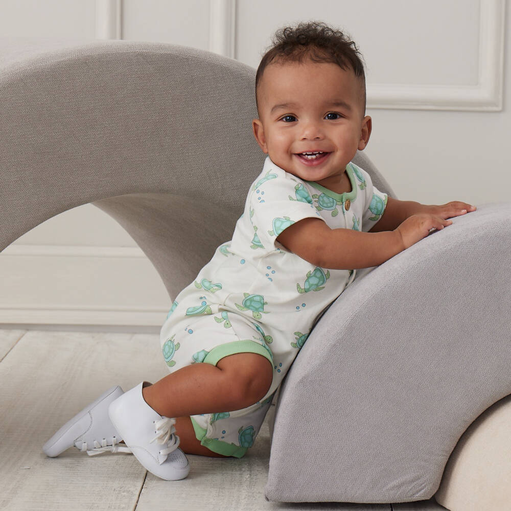 Kissy Love-Ivory Pima Cotton Playful Turtles Shortie | Childrensalon Outlet