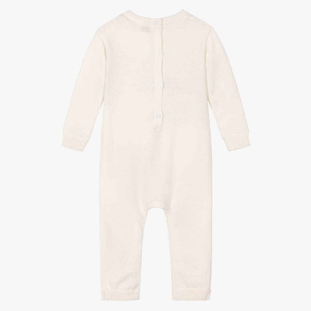 Guess-Knitted Ivory Cotton Teddy Bear Baby Romper | Childrensalon Outlet