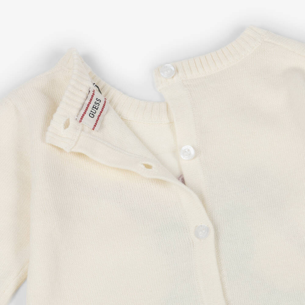 Guess-Knitted Ivory Cotton Teddy Bear Baby Romper | Childrensalon Outlet