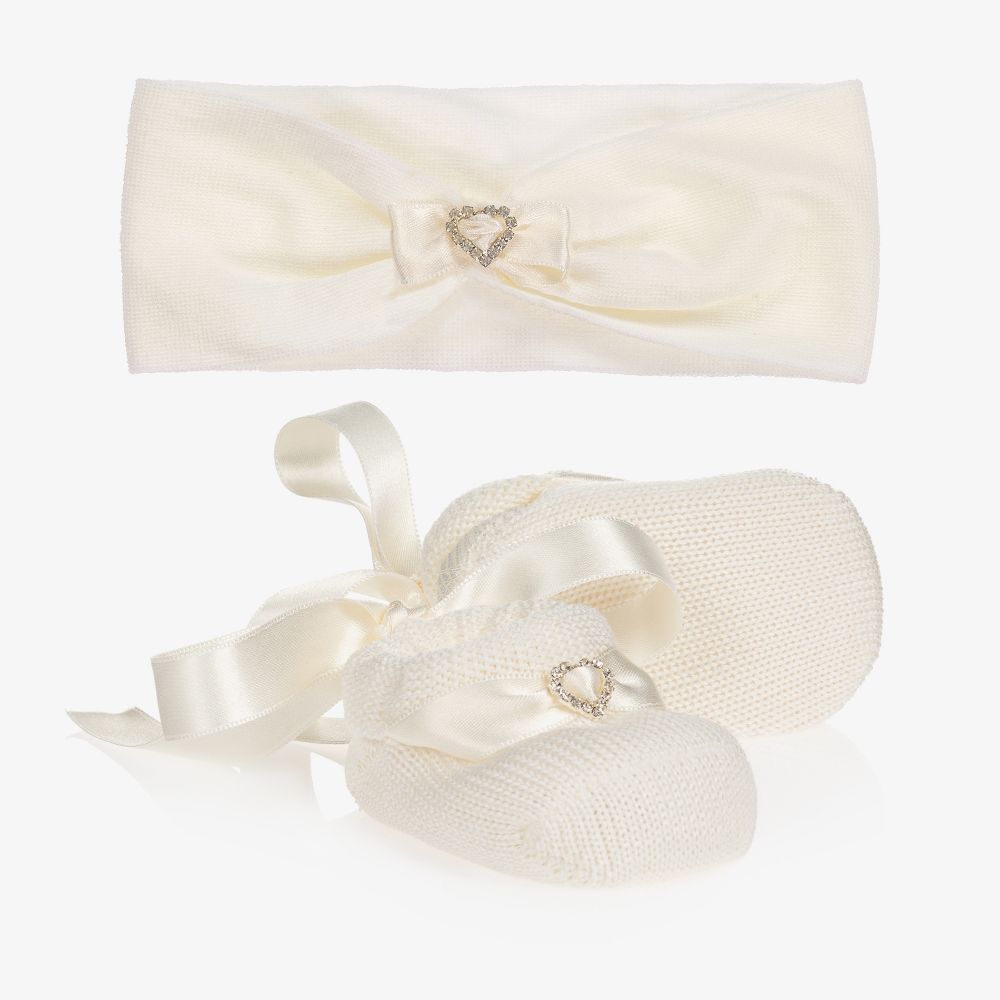 La Perla - Baby Girls Ivory Booties Set | Childrensalon