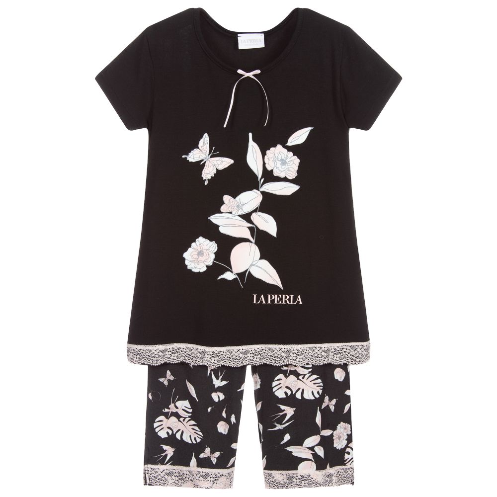 La Perla-Black Floral Modal Pyjamas | Childrensalon Outlet