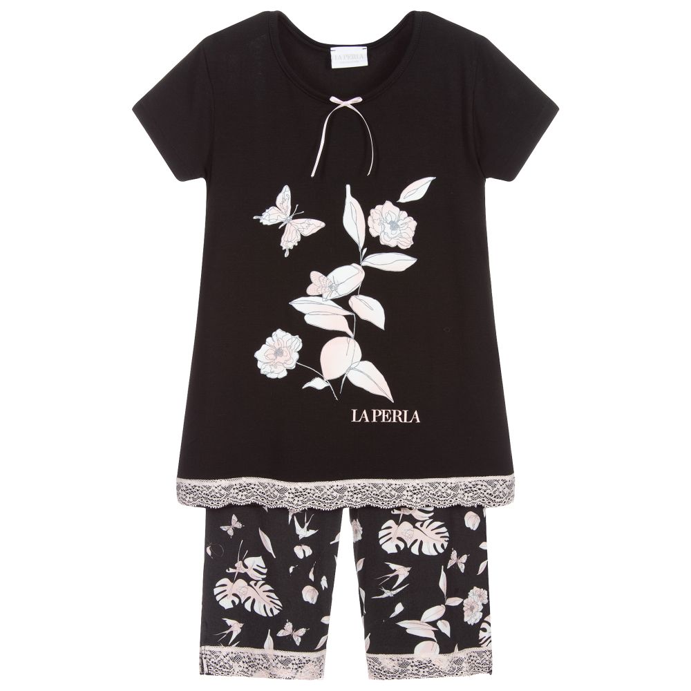 La Perla - Schwarzer, geblümter Modal-Pyjama | Childrensalon