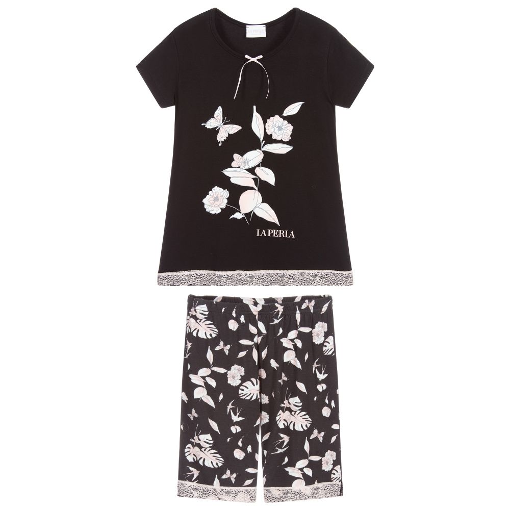 La Perla-Черная пижама из модала с цветами | Childrensalon Outlet