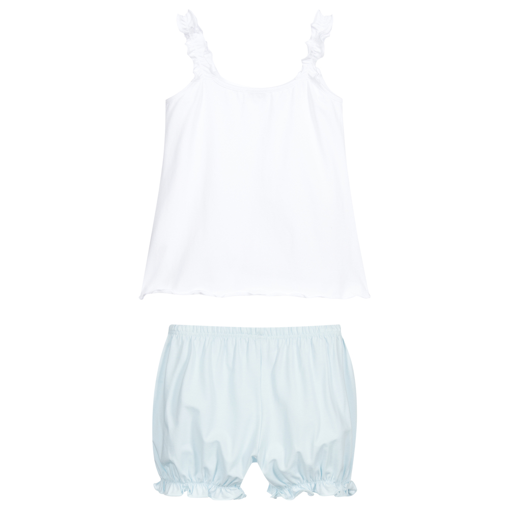 لا بيرلا-بيجاما شورت قطن حيرسي لون أزرق وأبيض للبنات | Childrensalon Outlet