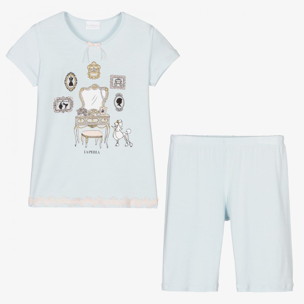 لا بيرلا-بيجاما شورت مودال جيرسي لون أزرق باهت للبنات | Childrensalon Outlet
