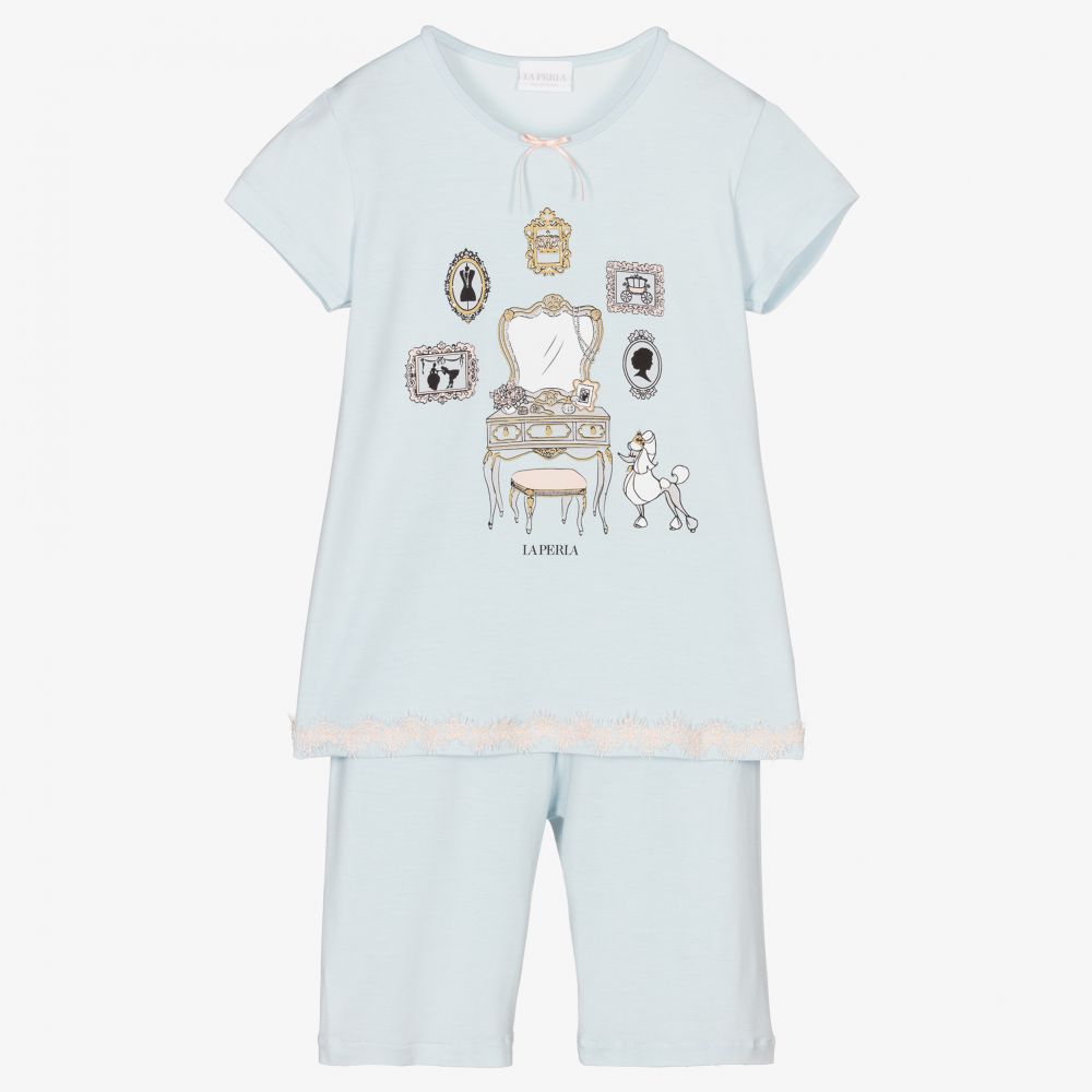 La Perla - Girls Blue Modal Short Pyjamas | Childrensalon
