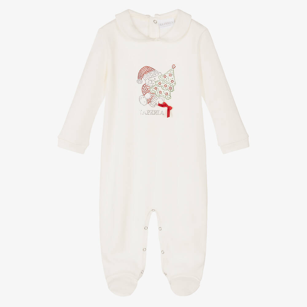 La Perla - Girls Christmas Teddy Babygrow | Childrensalon