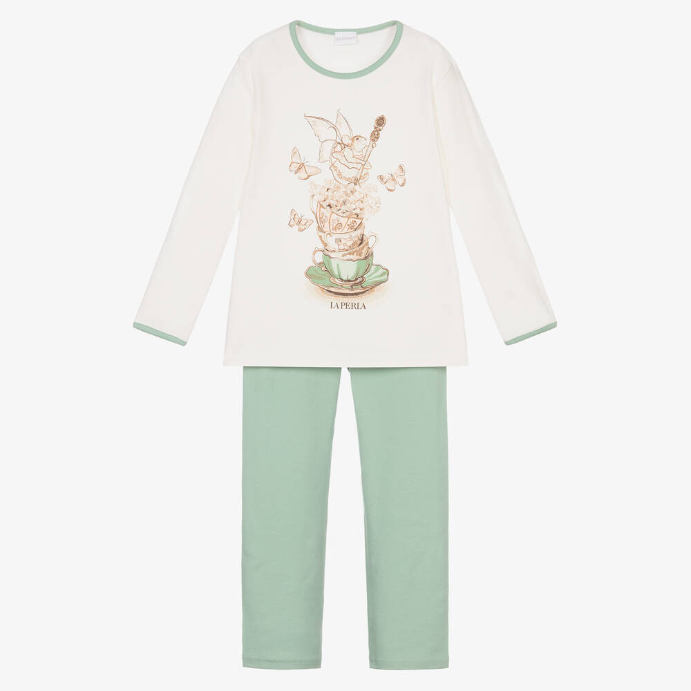 La Perla - Зеленая хлопковая пижама для девочек | Childrensalon