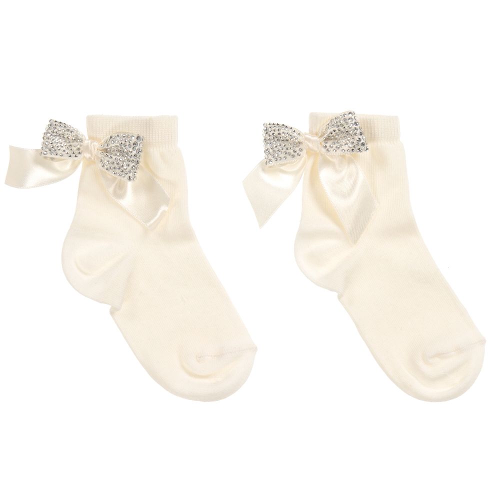 La Perla - Girls Ivory Bow Socks | Childrensalon