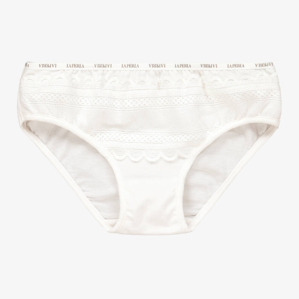 La Perla - Girls Ivory Cotton Knickers | Childrensalon