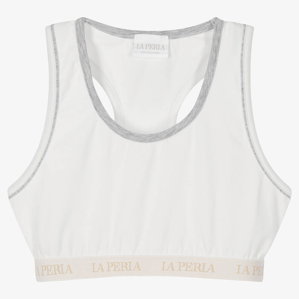 La Perla - Girls Ivory Cotton Logo Bralette | Childrensalon