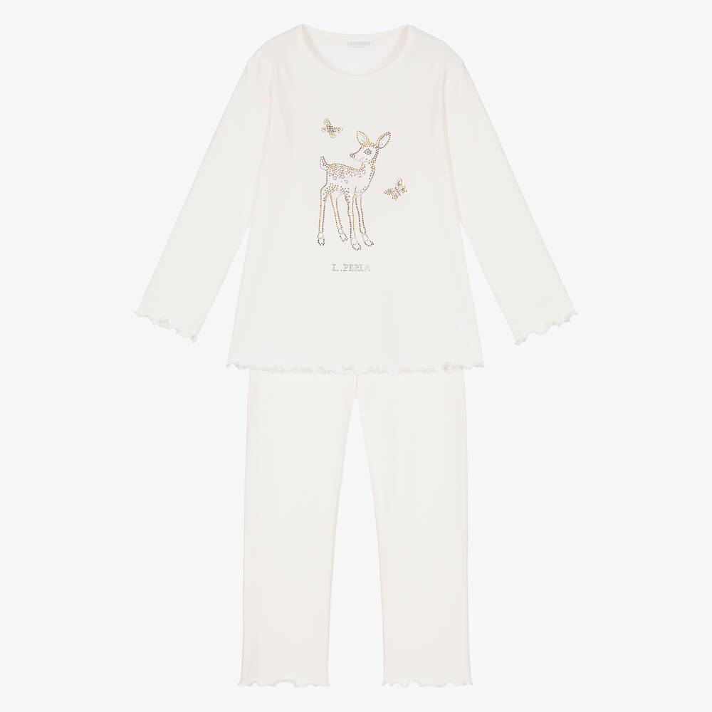 La Perla - Elfenbeinfarbener, langer Reh-Schlafanzug (M) | Childrensalon