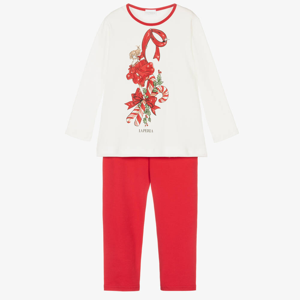La Perla - Schlafanzug in Elfenbein und Rot (M) | Childrensalon