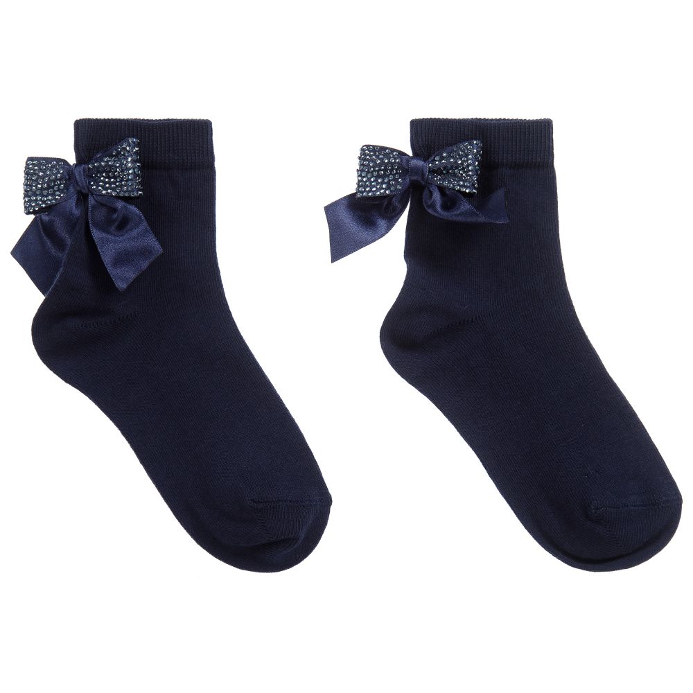 La Perla - Girls Navy Blue Bow Socks | Childrensalon