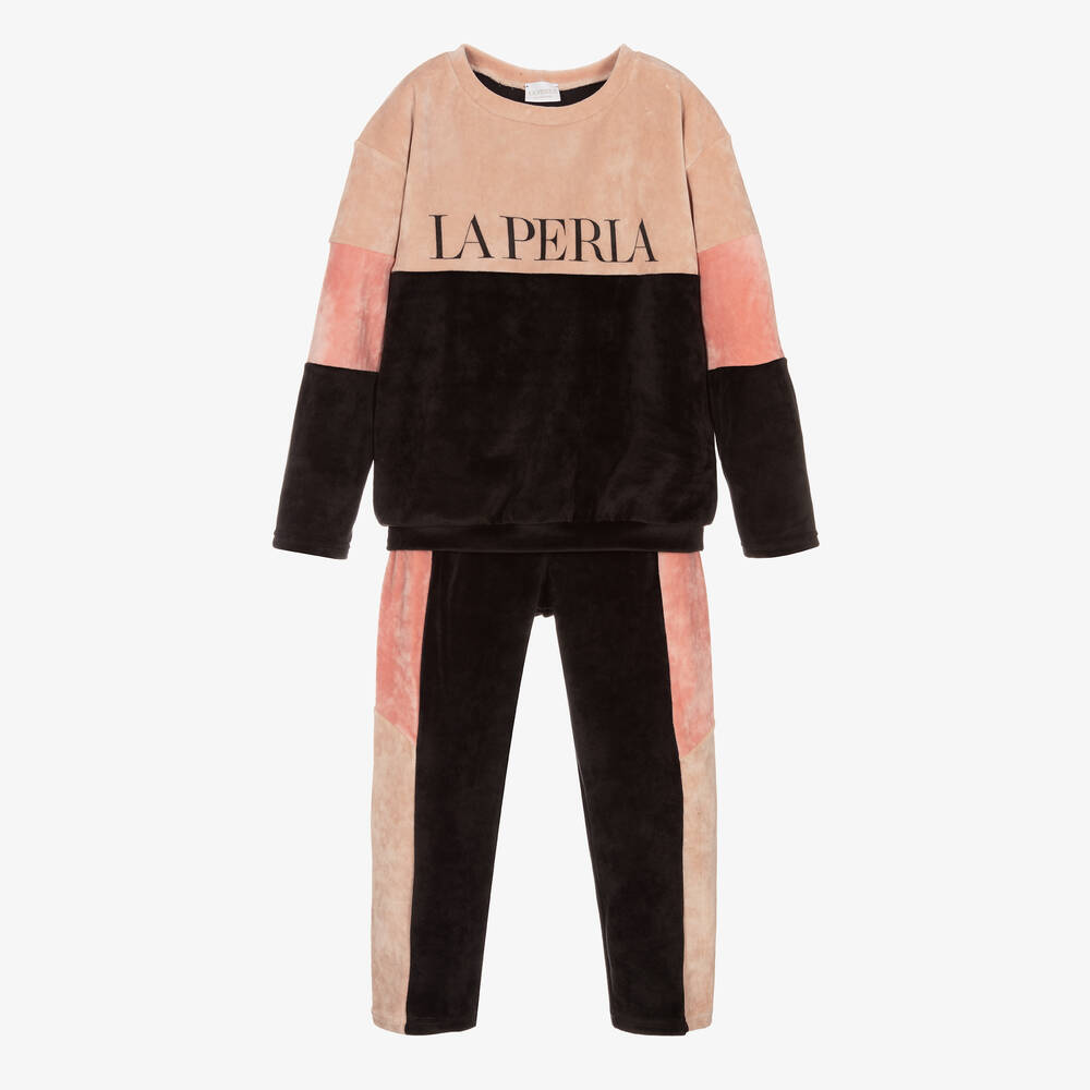 La Perla - Girls Pink & Black Tracksuit | Childrensalon