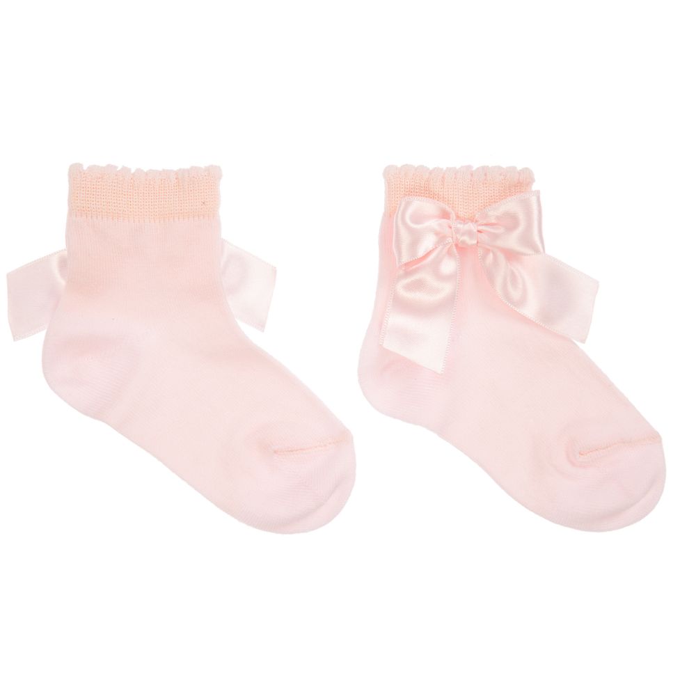 La Perla - Girls Pink Cotton Bow Socks | Childrensalon