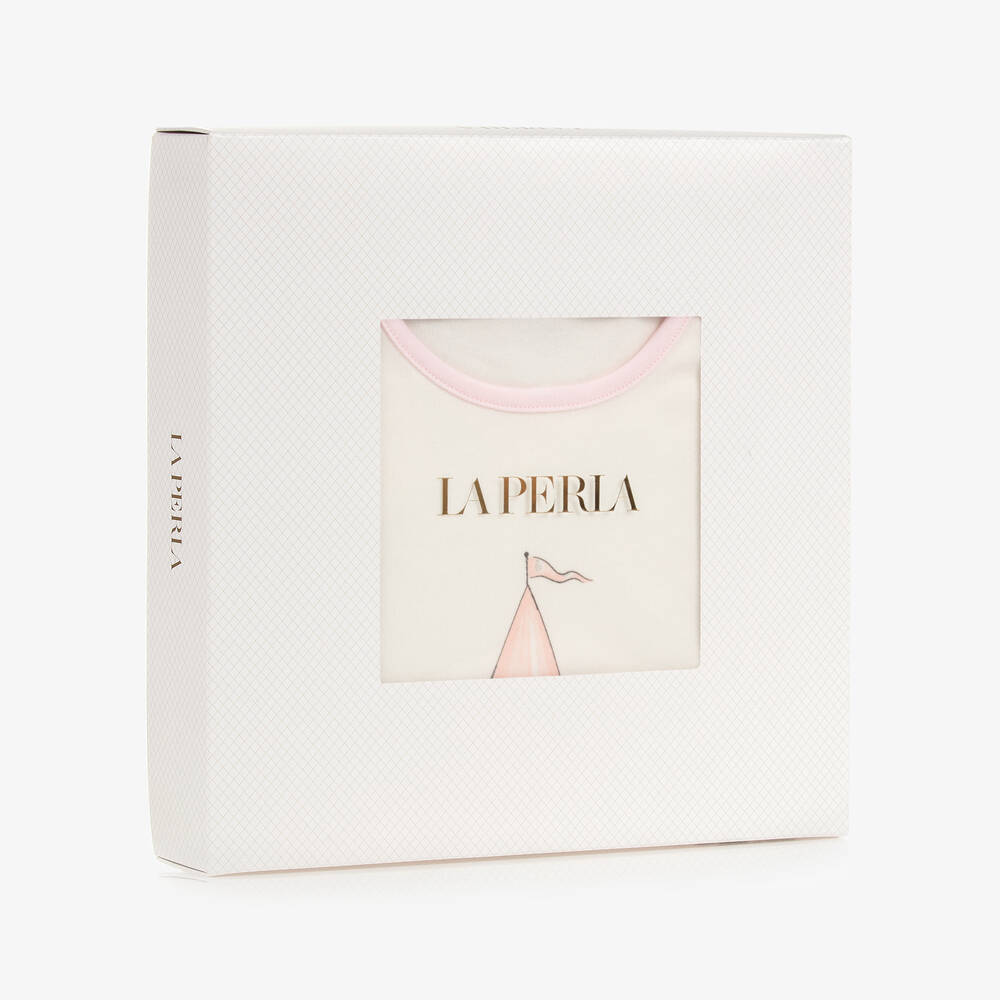 لا بيرلا-بيجاما قطن جيرسي لون زهري وعاجي للبنات | Childrensalon Outlet