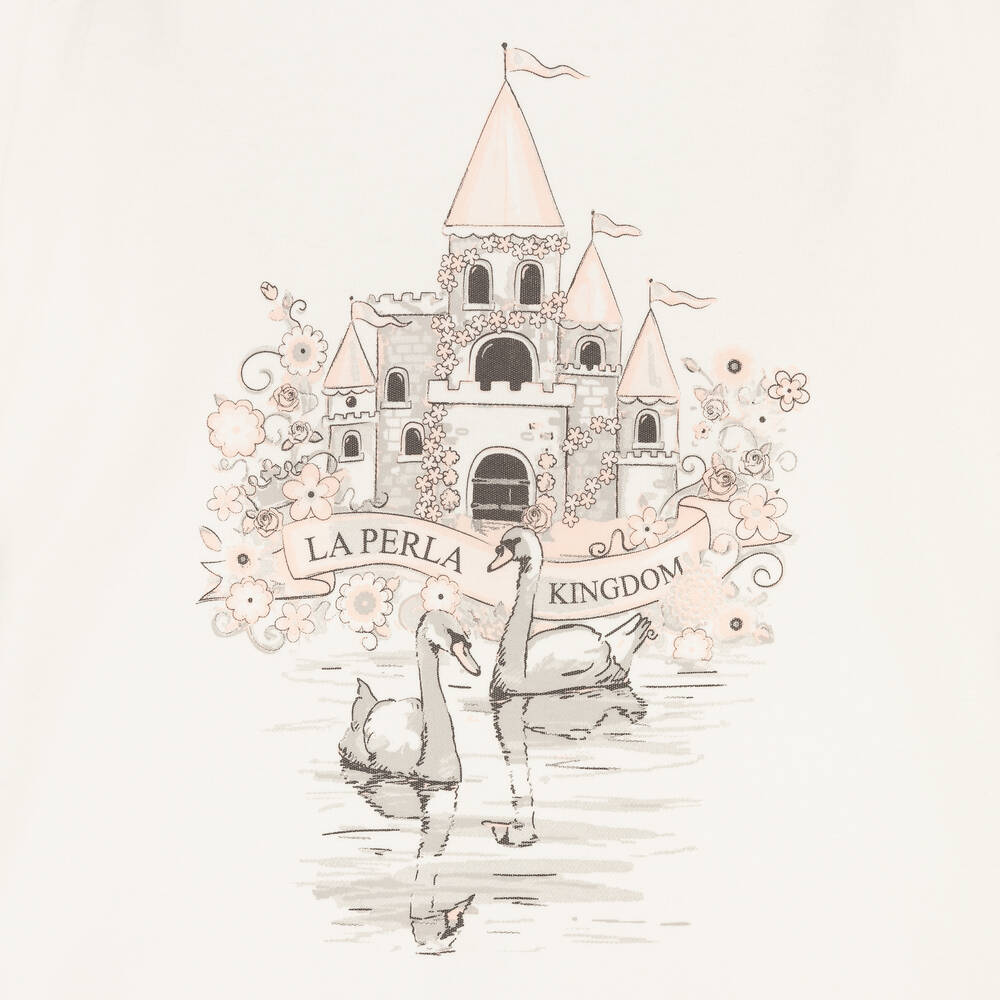 لا بيرلا-بيجاما قطن جيرسي لون زهري وعاجي للبنات | Childrensalon Outlet