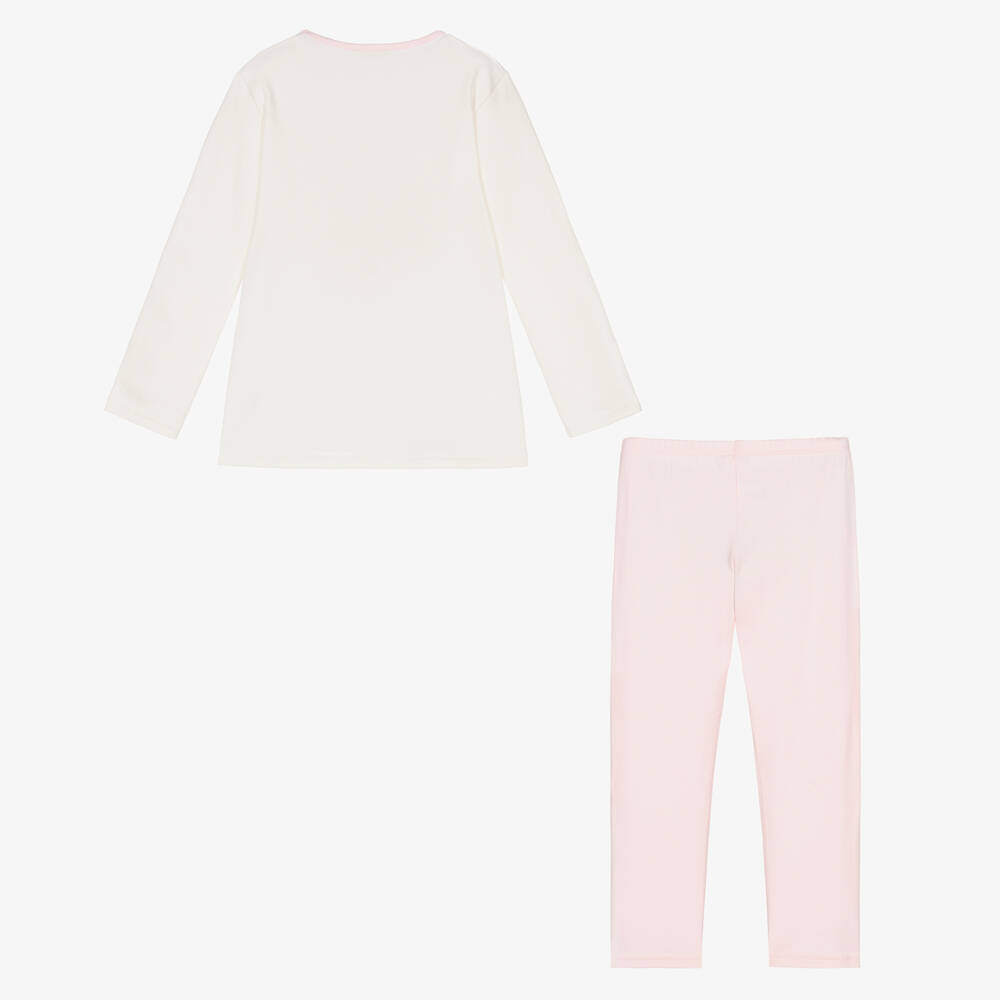 لا بيرلا-بيجاما قطن جيرسي لون زهري وعاجي للبنات | Childrensalon Outlet