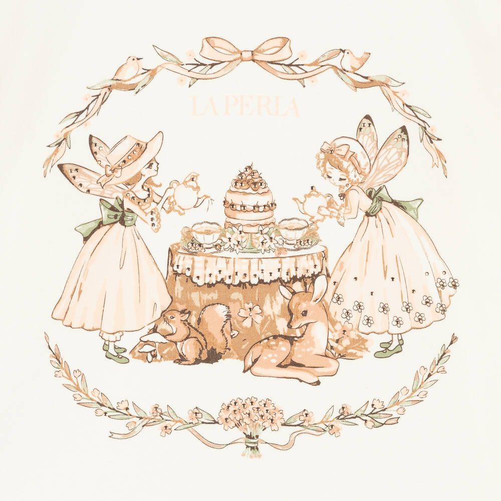 لا بيرلا-شورت قطن جيرسي لون زهري وعاجي للبنات | Childrensalon Outlet