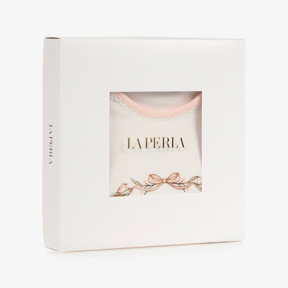 لا بيرلا-شورت قطن جيرسي لون زهري وعاجي للبنات | Childrensalon Outlet