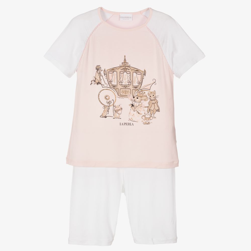 La Perla - Girls Pink Modal Short Pyjamas | Childrensalon