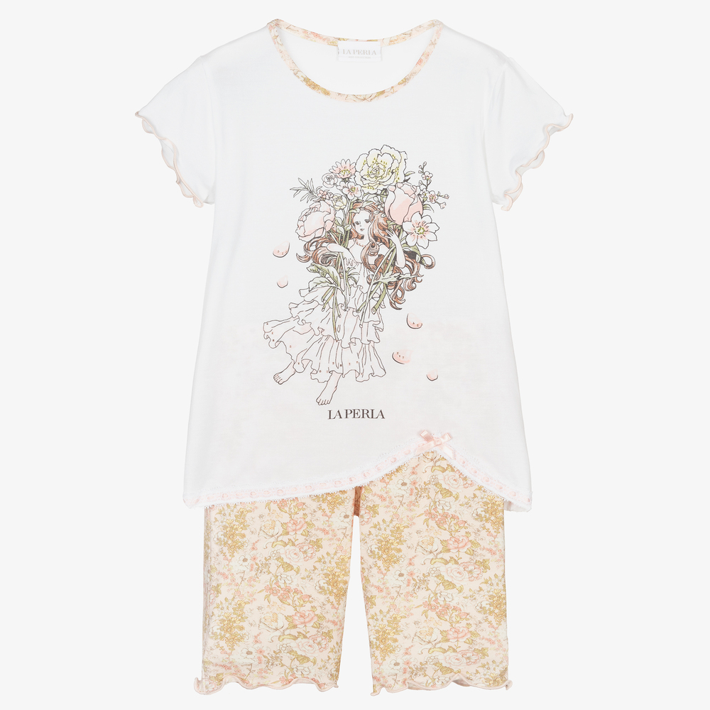 La Perla - Girls Pink Modal Short Pyjamas | Childrensalon