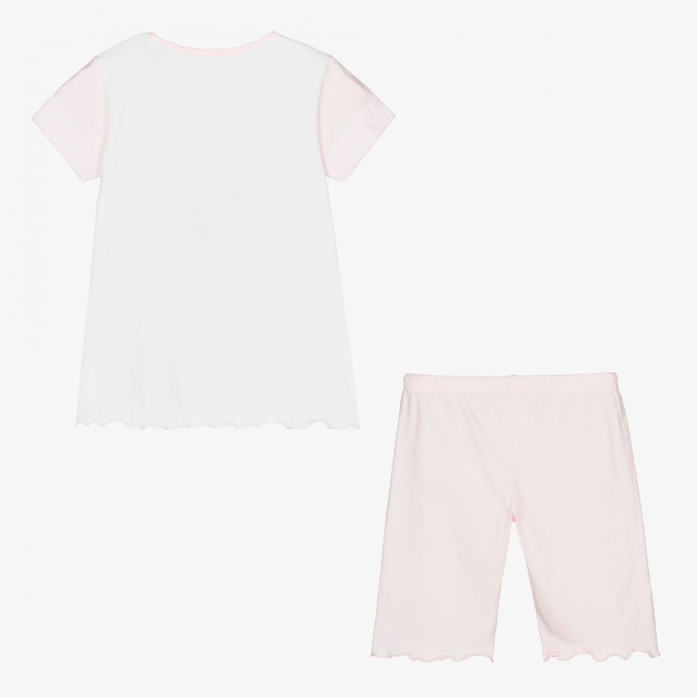 لا بيرلا-بيجاما شورت قطن لون أبيض زهري للبنات | Childrensalon Outlet