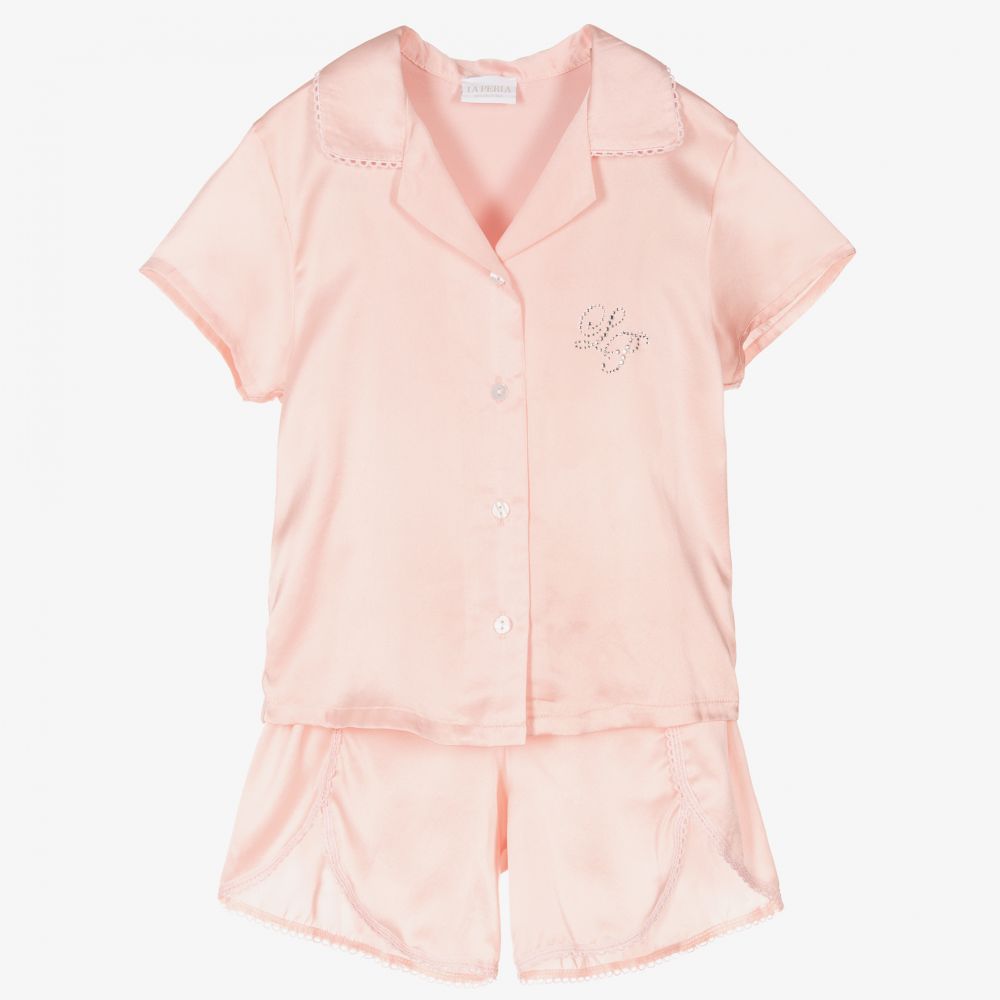 La Perla - Короткая розовая пижама из шелка для девочек | Childrensalon