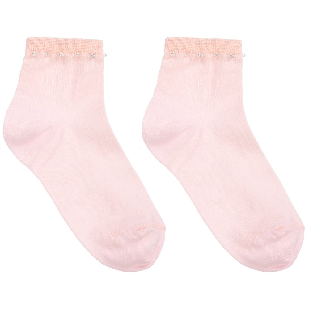 La Perla - Girls Pink Socks with Pearls  | Childrensalon