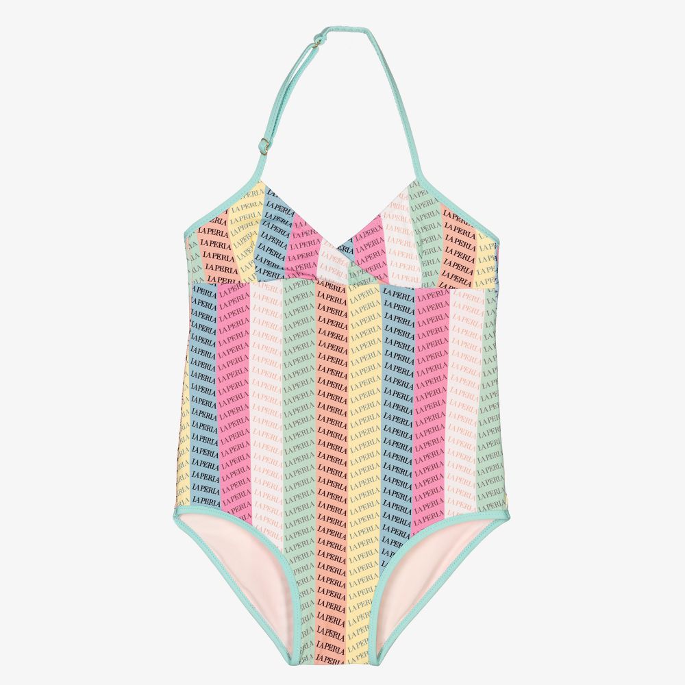 La Perla - Girls Striped Logo Swimsuit | Childrensalon