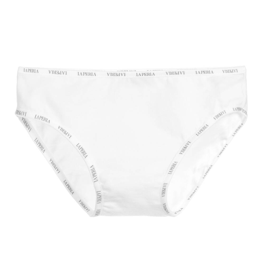 La Perla - Girls White Cotton Knickers | Childrensalon