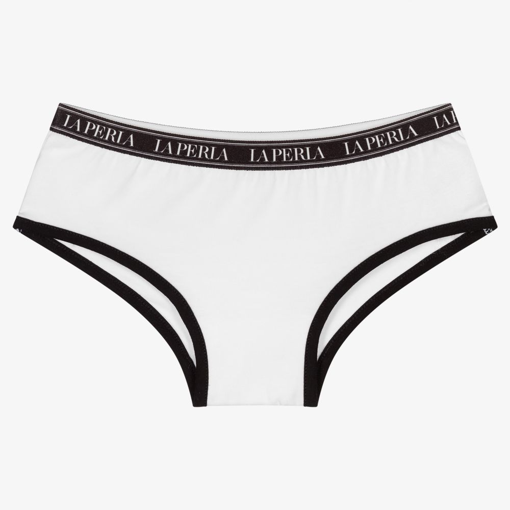 La Perla - Girls White Cotton Logo Pants | Childrensalon