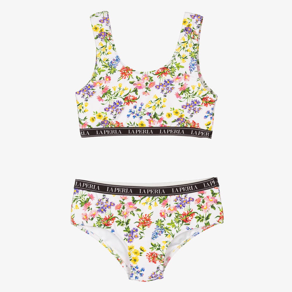 La Perla - Girls White Floral Bikini | Childrensalon