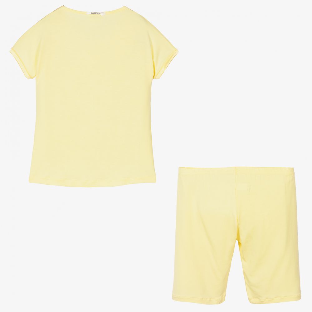 لا بيرلا-بيجاما شورت مودال جيرسي لون أصفر باهت للبنات | Childrensalon Outlet